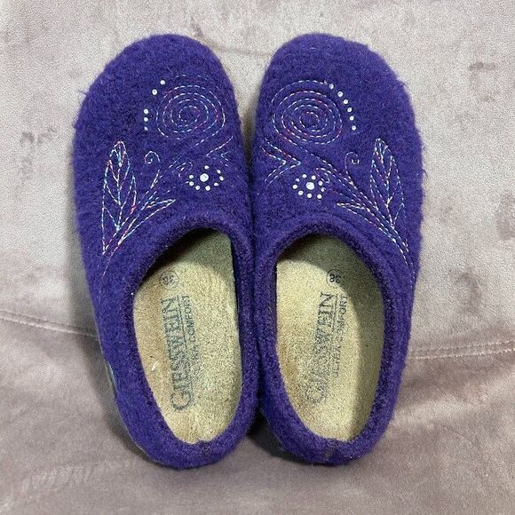 Giesswein Women's Wool Slip On Slippers EUR 38 US 8 Purple Floral - Picture 3 of 10